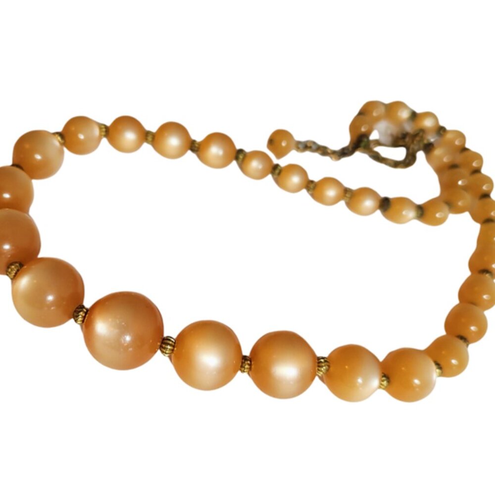 1960s Vintage Orange Tan Moon Glow Lucite Plastic Beaded Necklace Choker